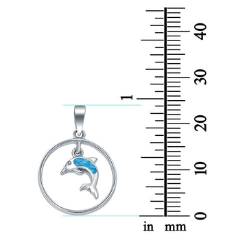 Dolphin Charm Pendant Lab Created Blue Opal Round 925 Sterling Silver